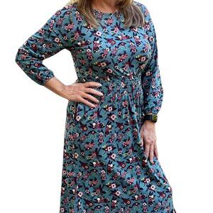 NEW NWT Tags LuLaRoe Evelyn Smocked Waist Maxi Dress Long Sleeve Blue Floral